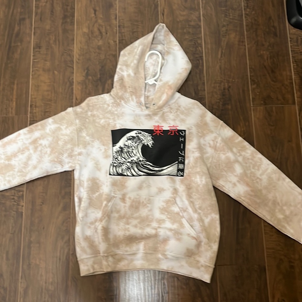 Brown Tie-Dye Hoodie With Japanese Print